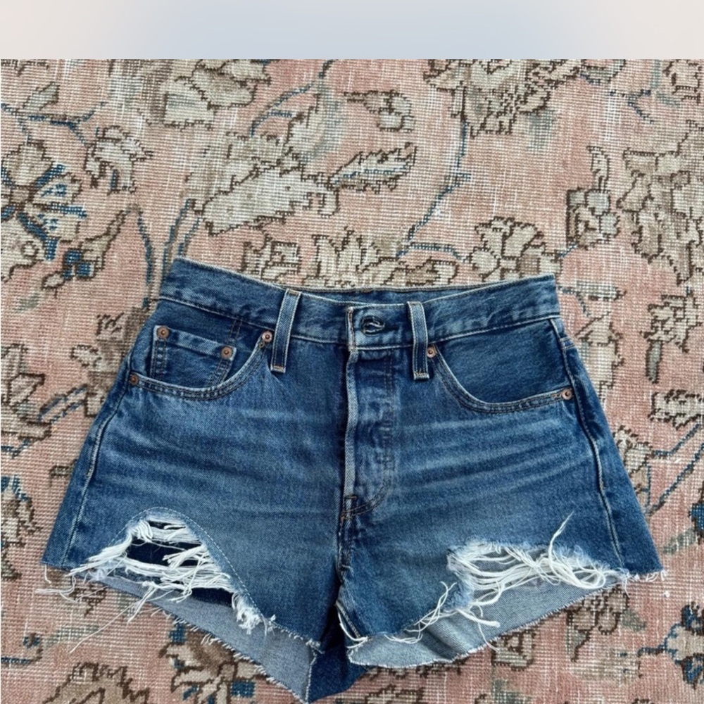 Levi's Dark Blue Distressed Jean Shorts